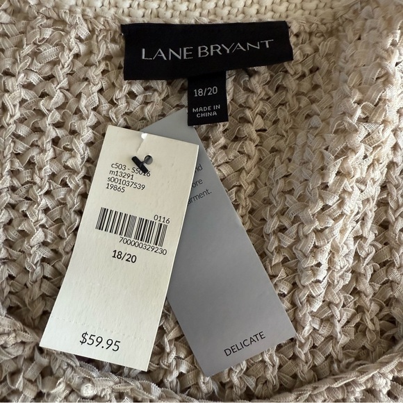 Lane Bryant Open Knit Sleeveless Sweater 18/20 Tunic Fringe Boho Hippie Beachy - Picture 6 of 7